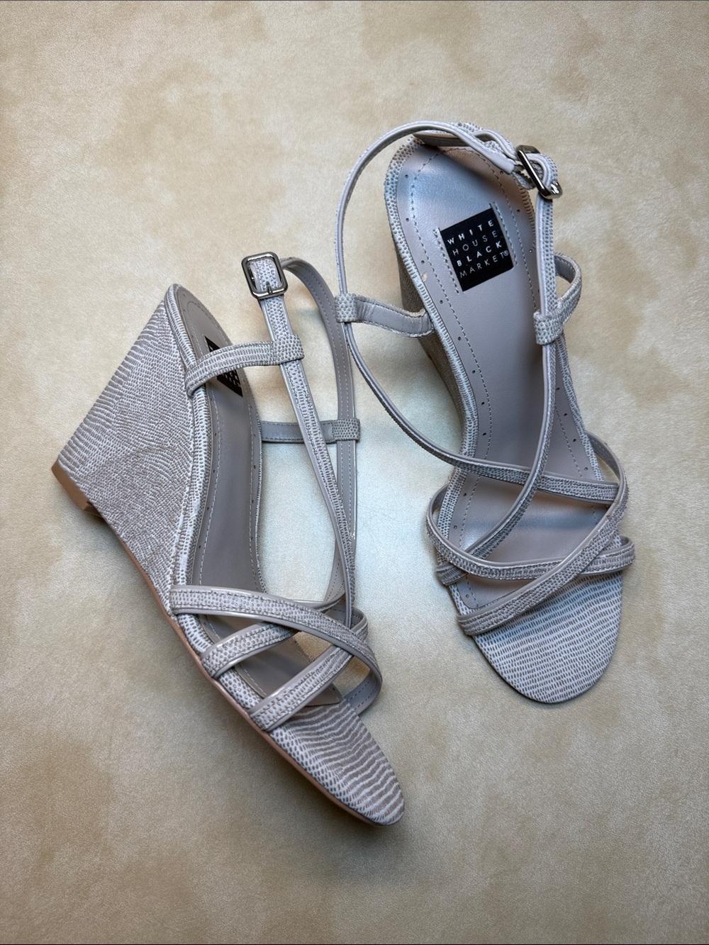 White House Black Market High Wedge Strappy Sandals US Size 8 M - EUC